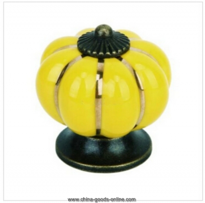 10 x antique pumpkin ceramic drawer cupboard door pull kitchen handle knobs -- yellow [Door knobs|pulls-1371]