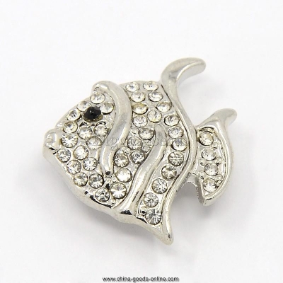 10pcs crystal fish alloy pave rhinestone snap buttons about 20mm wide, 18mm long, 6mm thick, knob 5mm