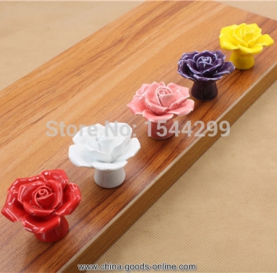 20pcs vintage rose flower ceramic knob cabinet drawer kitchen cupboard pull handle