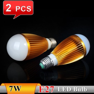 2pcs/lots led lamp bulb e27 7w 220v/110v 630lm warm white/white golden shell lamps for home [led-bulb-4545]