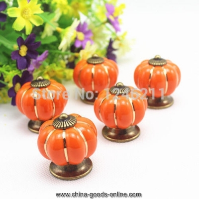 40mm orange 10pcs cute pumpkin ceramic knobs pulls kitchen kids cabinets dresser drawer handles