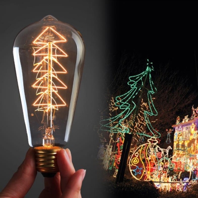 4pcs/lot christmas tree vintage edison light bulb 40w 110v/220v st64 carbon filament tungsten for household/bar/coffee shop [4-pieces-wholesale-edison-bulb-4233]