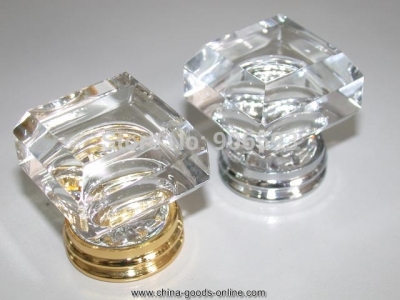 50pcs/lot 33mm clear square crystal knob on a gold brass base