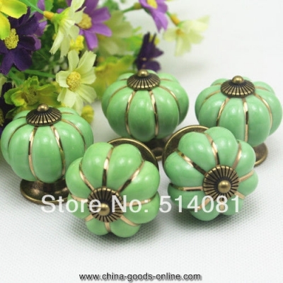 5pcs apple-green ceramic door cabinets cupboard pumpkins white knobs handles pull drawer 40mm [Door knobs|pulls-2618]
