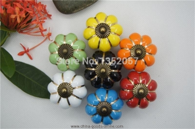 60pcs colorful pumpkin ceramic handle for drawer cabinet wardrobe knobs(diameter:40mm,color:blue,red,yellow,black,white,orange)
