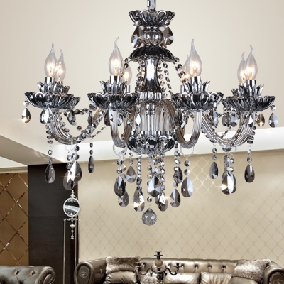 8 10 18 bulb european smoke gray crystal chandelier lighting candle lustre cristal sala para dining room suspension luminaire
