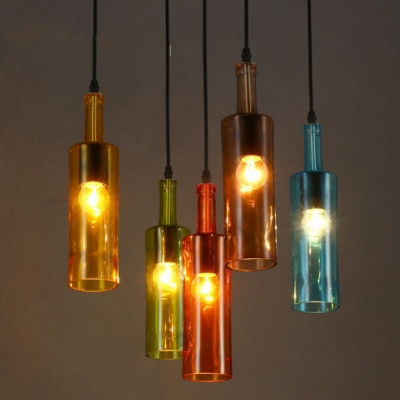 american creative personality color glass bottle light cafe bar wine bottle decorative glass pendant lamp [pendant-lamp-3725]
