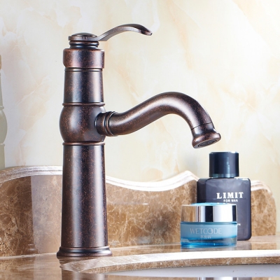 antique copper bathroom faucet lavatory vessel sink basin faucets red bronze mixer tap swivel spout h1082c [oil-rubbed-bathroom-faucet-6641]