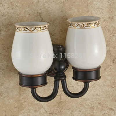 black / bronze antique copper dual cup holder full / cups retro couple cups ceramic cup holder bathroom accessories h91368r [cup-holder-2671]