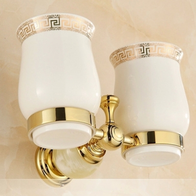 brass jade gold double tumbler holder cup&tumbler holders toothbrush holder bathroom accessory hy-33a [cup-holder-2677]