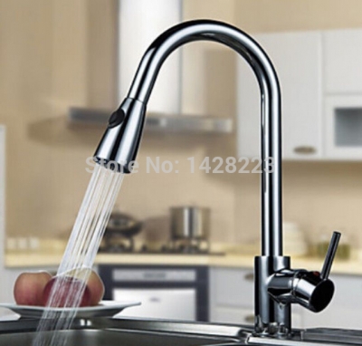 chrome brass pull out kitchen faucet single handle sink mixer tap deck mounted [chrome-1460]