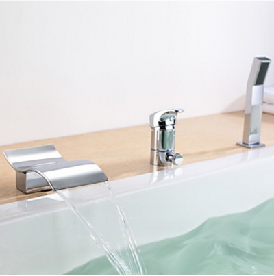 chrome finished deck mount bathtub shower mixer faucet set single handle 3pcs with handheld shower