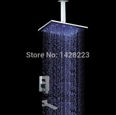 color changing led ceiling mounted bathroom shower faucet chrome 8" rain bath shower mixer taps [chrome-1660]