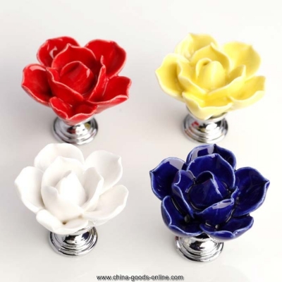 colored ceramic lotus knobs for kids/ children wardrobe cupboard door knobs dresser pulls, ceramic flower kitchen cabinet handle
