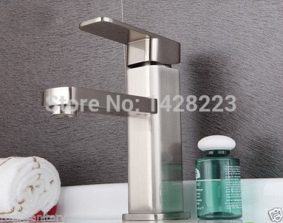 contemporary brushed nickel finish bathroom square basin sink faucet mixer tap deck mounted