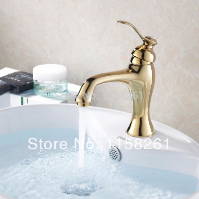 contemporary centerset single hole single handle brass basin faucet mixer tap golden finish bath faucets hj-6638k [golden-bathroom-faucet-3490]
