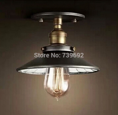 dia.22cm brand new loft vintage small loft iron ceiling lamp with mirror inside reflected light black color with e27 lamp base