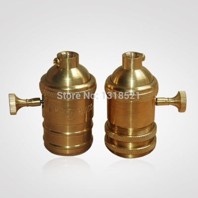 e26e27 socket brass lamp base copper zipper lamp holder e27 led bulb base e26/e27/ul/110v/220v knob switch retail [lamp-base-3096]