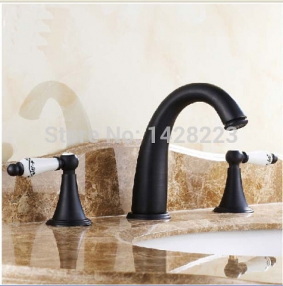 good-quality oil rubbed bronze widespread bathroom basin sink faucet dual ceramic handles basin taps