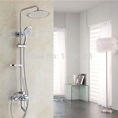 luxury chrome brass 8" rain bathroom bathtub shower faucet exposed set with handshower + soap dish
