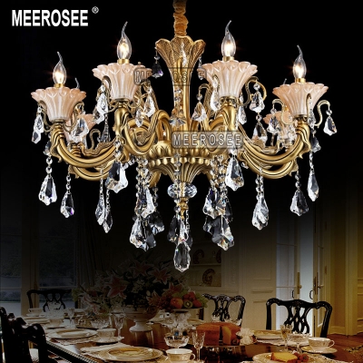 modern 8 arms brass color chandelier crystal light fixture glass floral crystal lustre lamp with k9 crystal md8702 d820mmh630mm [crystal-chandelier-zinc-alloy-2347]