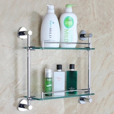 modern bathroom accessories products solid brass chrome finished double glass shelf bathroom products fm-5352