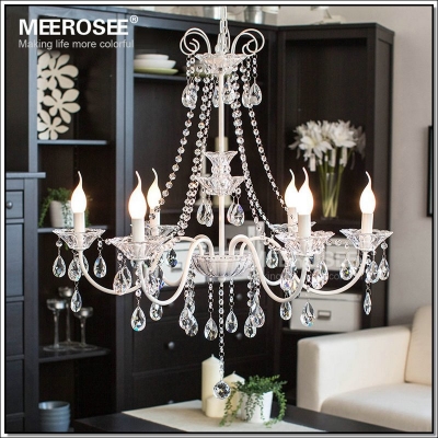 new arrival 6 arms crystal chandelier lighting fixture white crystal lustre light cottage vintage suspension lamp hanging light [crystal-chandelier-metal-2274]