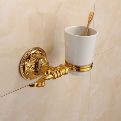 new modern accessories luxury european style golden copper toothbrush tumbler&cup holder wall mount bath product zp-9358 [cup-holder-2694]