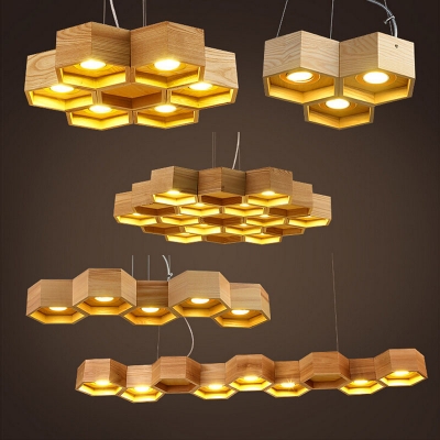 oak wooden honeycomb modern creative handmade wood led hanging pendant lamp lighting light fixture home decoration [wooden-pendant-light-7481]