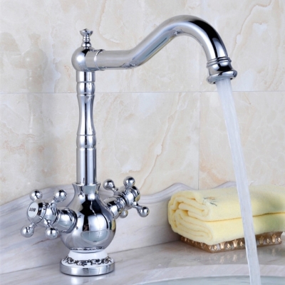polished chrome beautiful pattern two handles kitchen & bathroom tap brass mixer basin faucet 5875-33