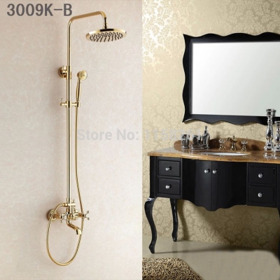 promotion luxury wall mounted golden finish shower faucet set rain shower tub mixer tap hj-3009k-b