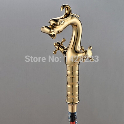 retro style " china dragon style " dual handles bathroom basin sink faucet deck mounted polished golden basin mixer taps [golden-3269]