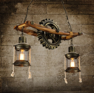 wood edison loft style vintage industrial pendant light with 2 lights for bar cafe home lighting hanging lamp lustres de sala