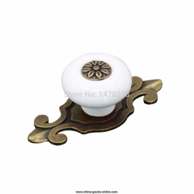 1 pair white ceramic door drawer cupboard handle pull knobs bronze zine alloy base b2c shop