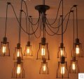 10-arm vintage wrought iron cage lamp+wire+e27 lamp holder+ceiling base small pendant light 110v 220v loft work light