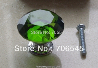 10pcs diamond shape crystal glass cabinet knob drawer cupboard pull handle green color(30mm)