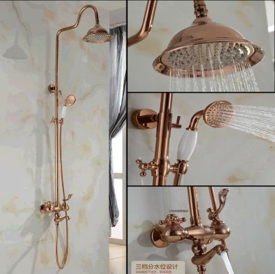 2014 new luxury gold and rose gold brass shower faucet set single ceramic handles tub mixer hand shower m-50 [gold-finish-shower-set-3170]