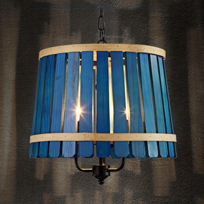 2015 creative blue wood barrel pendant light european pastoral vintage wood pendant light for bedroom [american-style-7893]