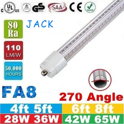 25pcs ul cooler door single pin fa8 led tube 4ft 5ft 6ft 8ft t8 led light tubes v-shaped 28w 36w 42w 65w 270 angle ac 85-265v [led-fa8-tube-550]