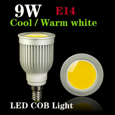 2pcs/lot led cob spotlight e14 85-265v 9w 810lm warm white/whire led bulb spot light