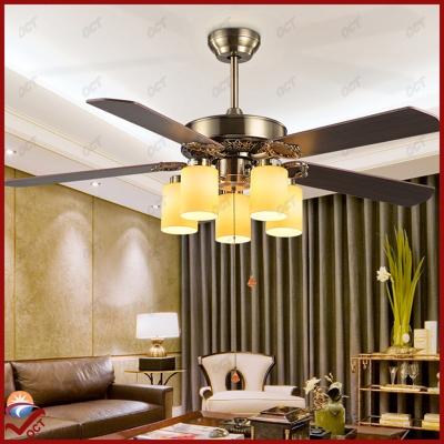 52 inch wood blade led luxury ceiling fan lamp living room vintage pendant lampshade ceiling fans with lights ventilador de teto [ceiling-fans-2936]