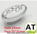 5pcs oval shape zinc alloy ceramic cabinet knob drawer pulls silver flower print
