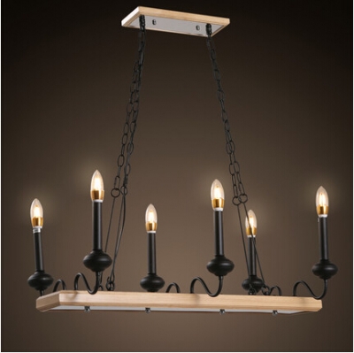 6 lights amercian country vintage candle iron wooden led pendant lights fixtures for bar home living suspension luminaire [edison-loft-pendant-lights-2391]
