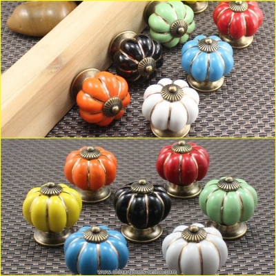 60pcs/lot pumpkin ceramic knobs for drawer,kitchen ceramic door cabinets cupboard knob and handles dia 40mm d2704