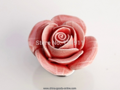 6pcs handwork pink rose ceramic furniture handles cabinet pulls(h:45mm d:40mm)