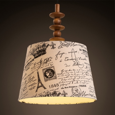 american country bedroom dia36cm vintage 1 head creative newspaper fabric wood cord pendant light with 5w led bulb