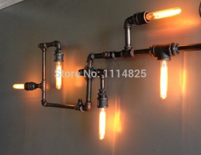 american vintage aisle industrial water pipe wall lamp lights bar restaurant e27 edison retro wall lamp