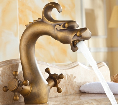 and cold water antique brass dragon mixer faucet