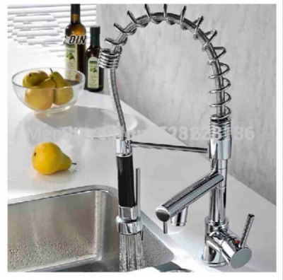 and cold water chrome finished deck mounted double spout kitchen faucet single handle kitchen sink mixer tap [chrome-1403]