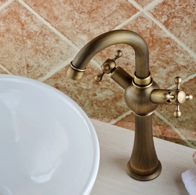 antique brass finish faucets double handle one hole bathroom kitchen faucet basin mixer tap swivel spout